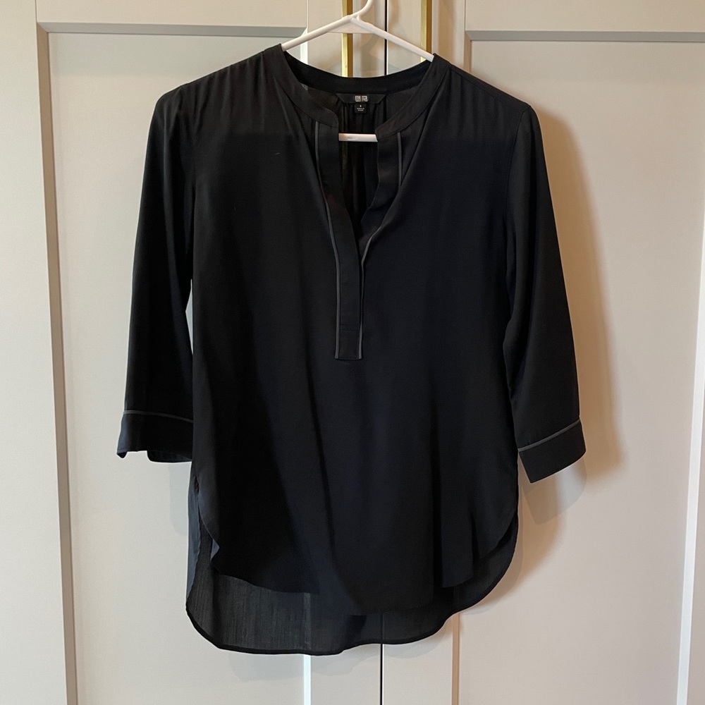 Uniqlo Black Blouse with Contrast Trim